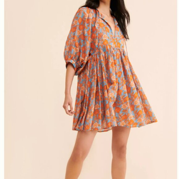 Anthropologie Sundry Floral Shift Babydoll Dress Boho Puff Balloon Sleeves Sz S - Picture 1 of 7